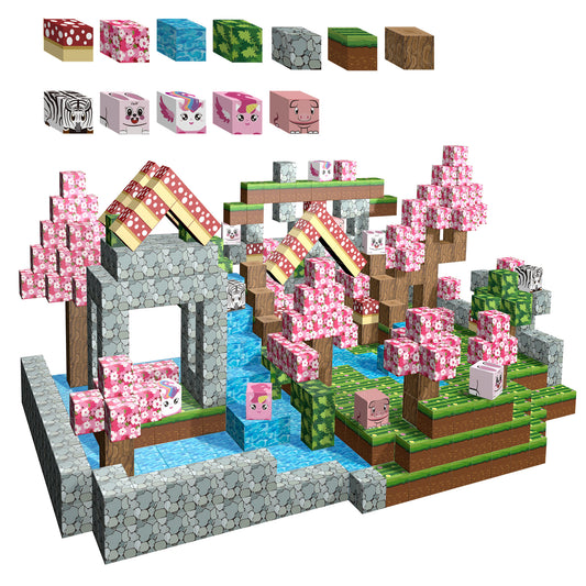 Magnetic Building Blocks Set - Cherry Blossom Animal Paradise Blocks