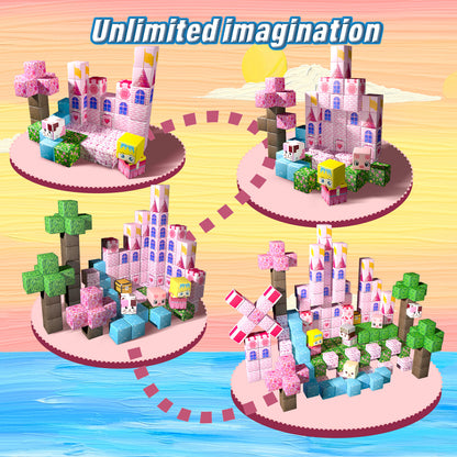 Magnetic Building Blocks Set - Cherry Blossom Castle Theme, Educational STEM Toys for Kids
