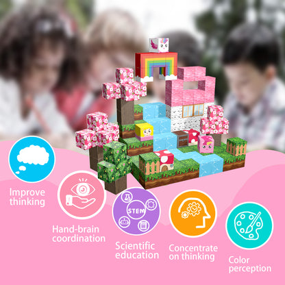 Magnetic Building Blocks Set - Cherry Blossom Forest Theme
