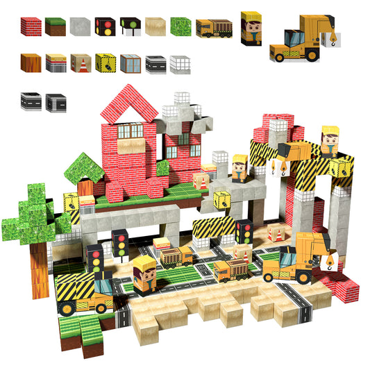 Magnetic Building Blocks Set - Construction Town Theme Building Blocks