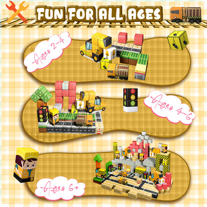 Magnetic Building Blocks Set - Construction Town Theme Building Blocks