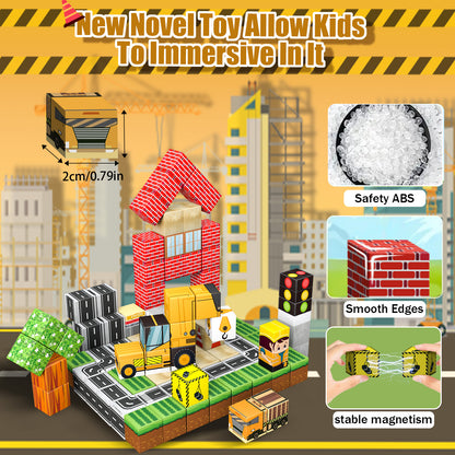 Magnetic Building Blocks Set - Construction Town Theme Building Blocks