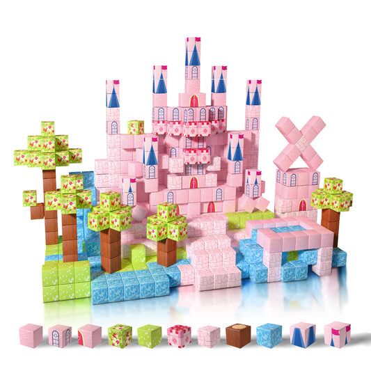 Magnetic Building Blocks Set - Pink Castle Theme for Kids Creative Play